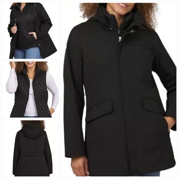 Lands' End Women's 3-in-1 Systems Jacket w/ Removeable Puffer Vest Black Size L - Picture 2 of 9